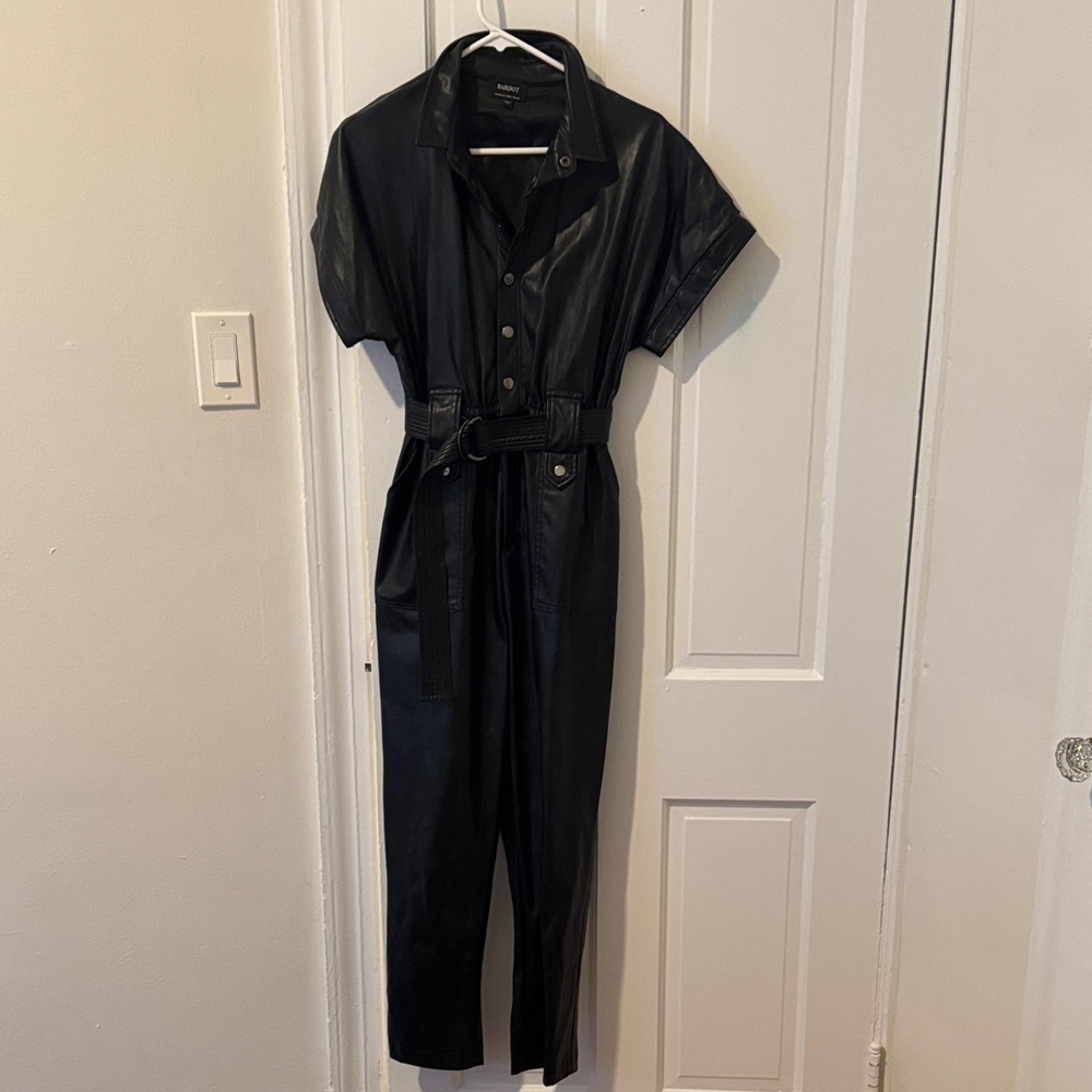 Leather Black Belted Jumpsuit